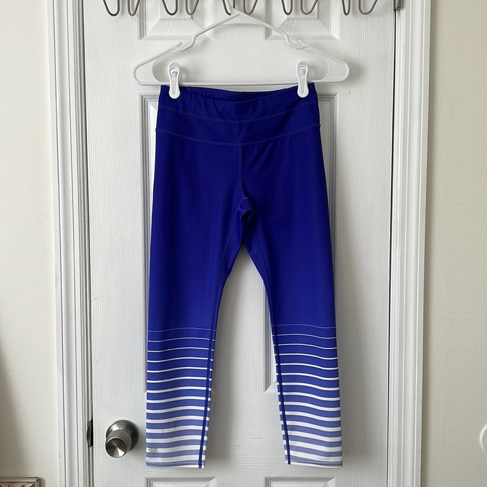 Athleta XS Purple and White Striped Leggings